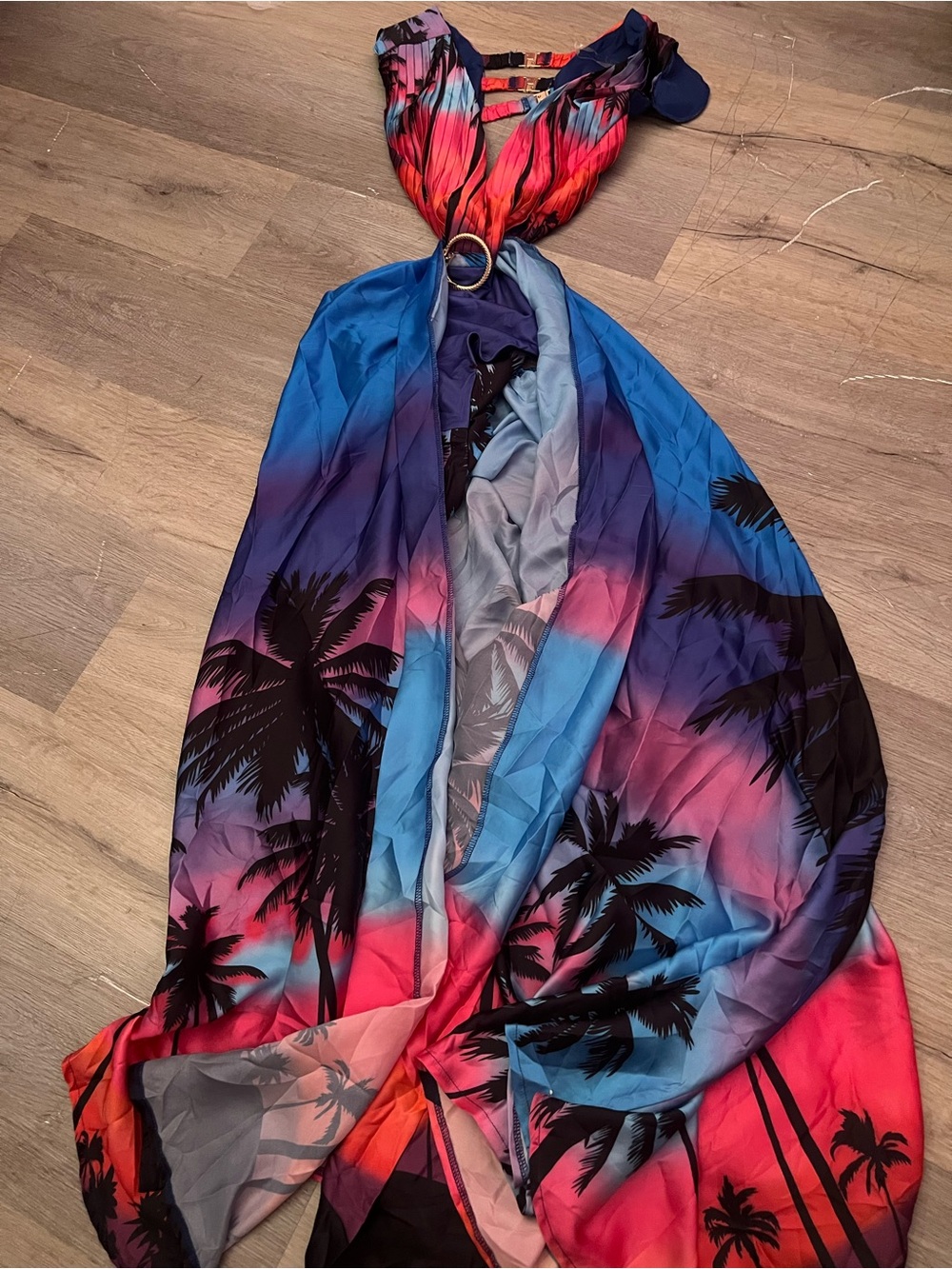 L'ATISTE Multicolor Tropical Palm Print Maxi Dress